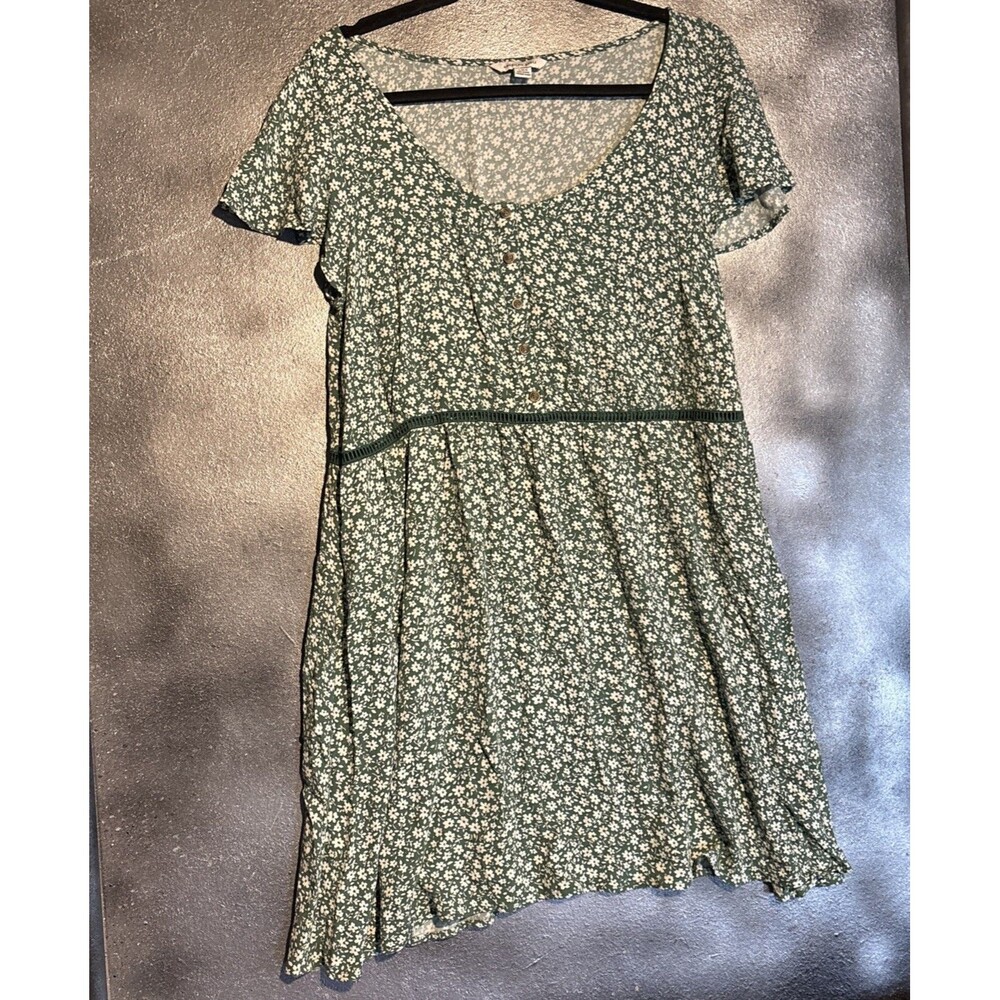 American Eagle Green Floral Mini Dress L Cottage Core Soft Girl Feminine Fall
